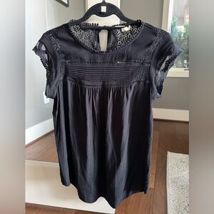 Anthropologie Meadow Rue Black Lace Yoke Cap-Sleeve Blouse